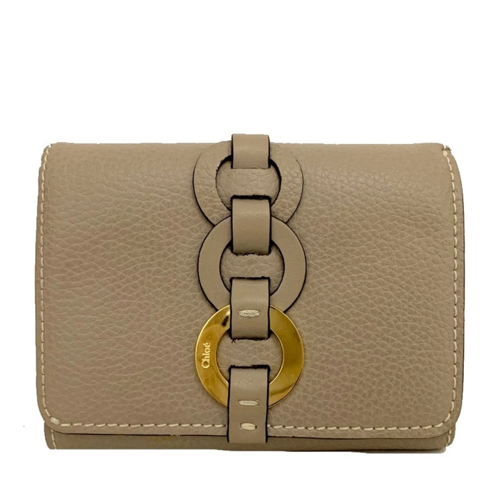 Chloé Darryl Taupe Leather Wallet with Gold Accent